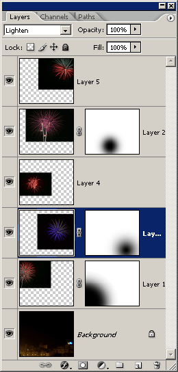 creating a firework display using Photoshop layers